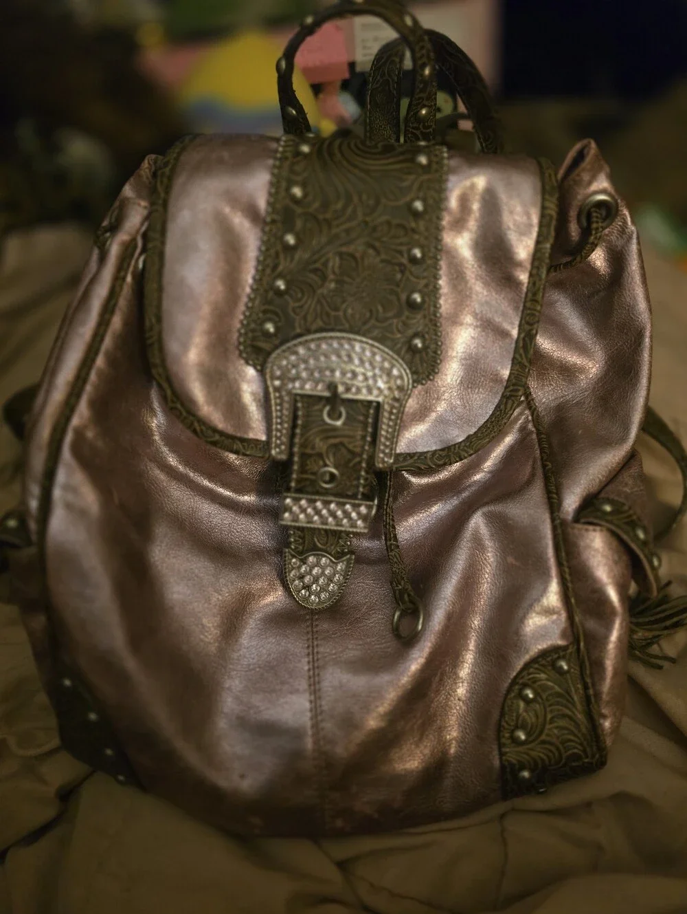 Kathy Van Zeeland Purple Metallic Backpack Bag